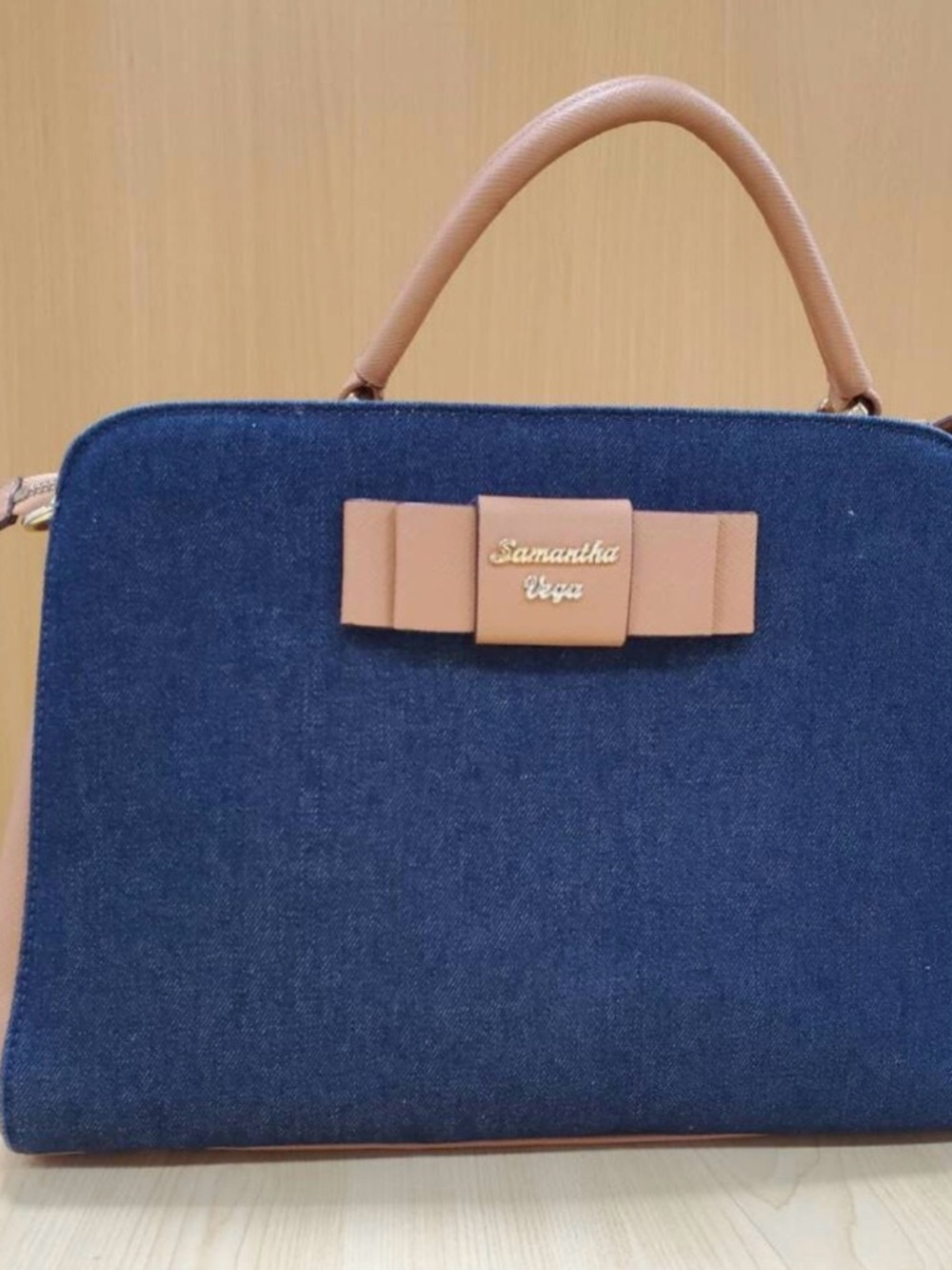 Samantha Vega Navy and Tan Top-Handle Satchel